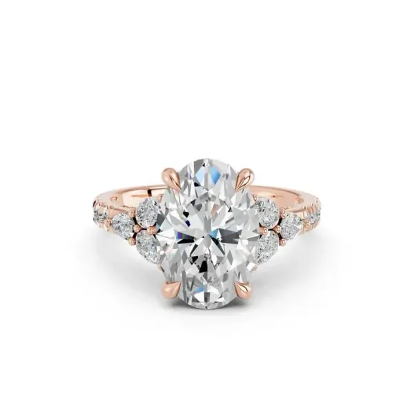 Rose gold Oval Cut Engagement Ring With Floral Side Clusters - KJR19072