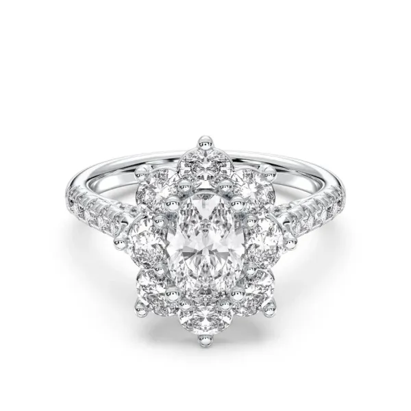 Silver Oval Cut Halo Cluster Engagement Ring - KJR16955