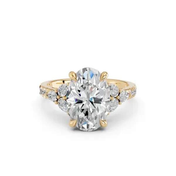 Yellow gold Oval Cut Engagement Ring With Floral Side Clusters - KJR19072