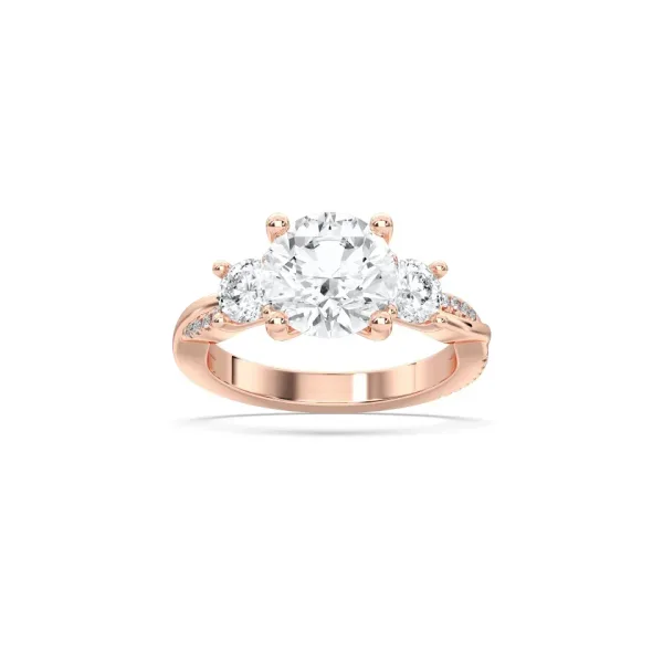 Rose gold Round Cut Trinity Side Stone Ring - DVR012