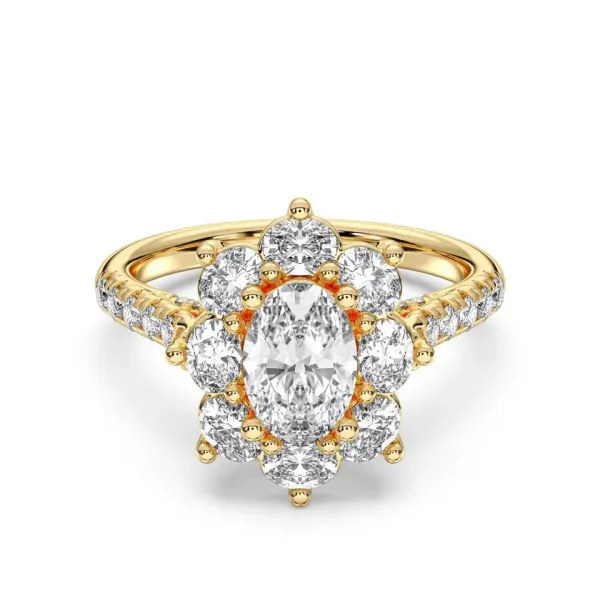 Yellow gold Oval Cut Halo Cluster Engagement Ring - KJR16955