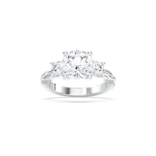 Platinum Round Cut Trinity Side Stone Ring - DVR012