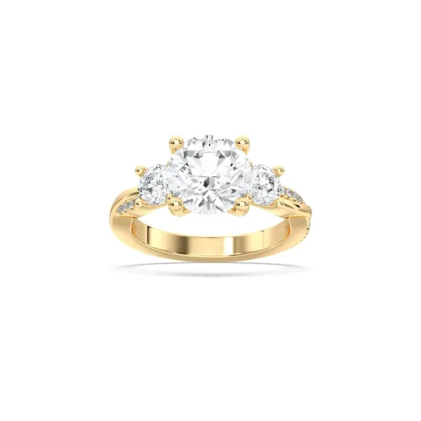 Yellow gold Round Cut Trinity Side Stone Ring - DVR012