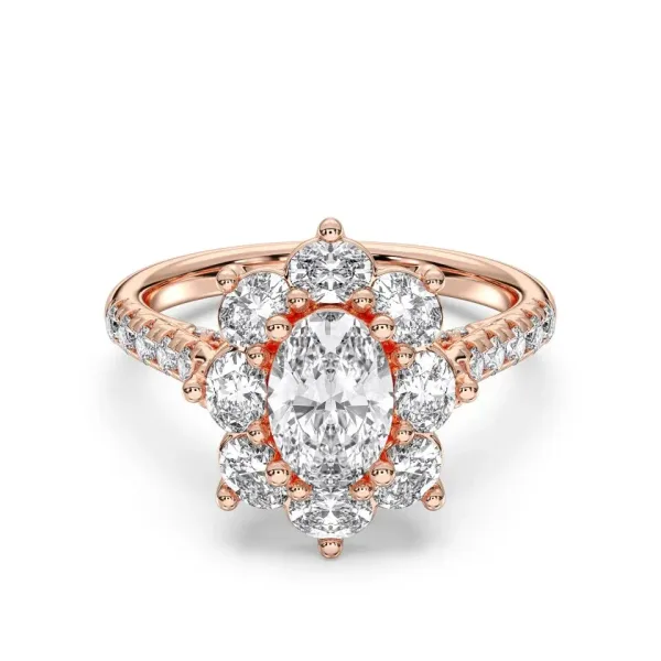 Rose gold Oval Cut Halo Cluster Engagement Ring - KJR16955