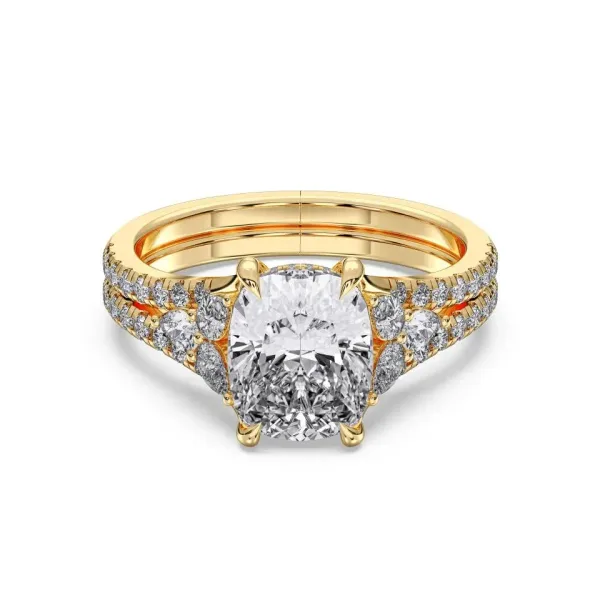 Yellow gold Cushion Cut High End Hidden Halo Ring - KJR19074